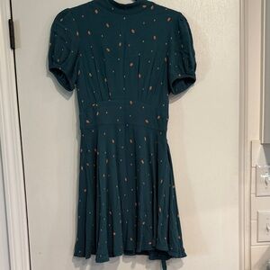 Free People Teal Mini Dress with Gold Dots